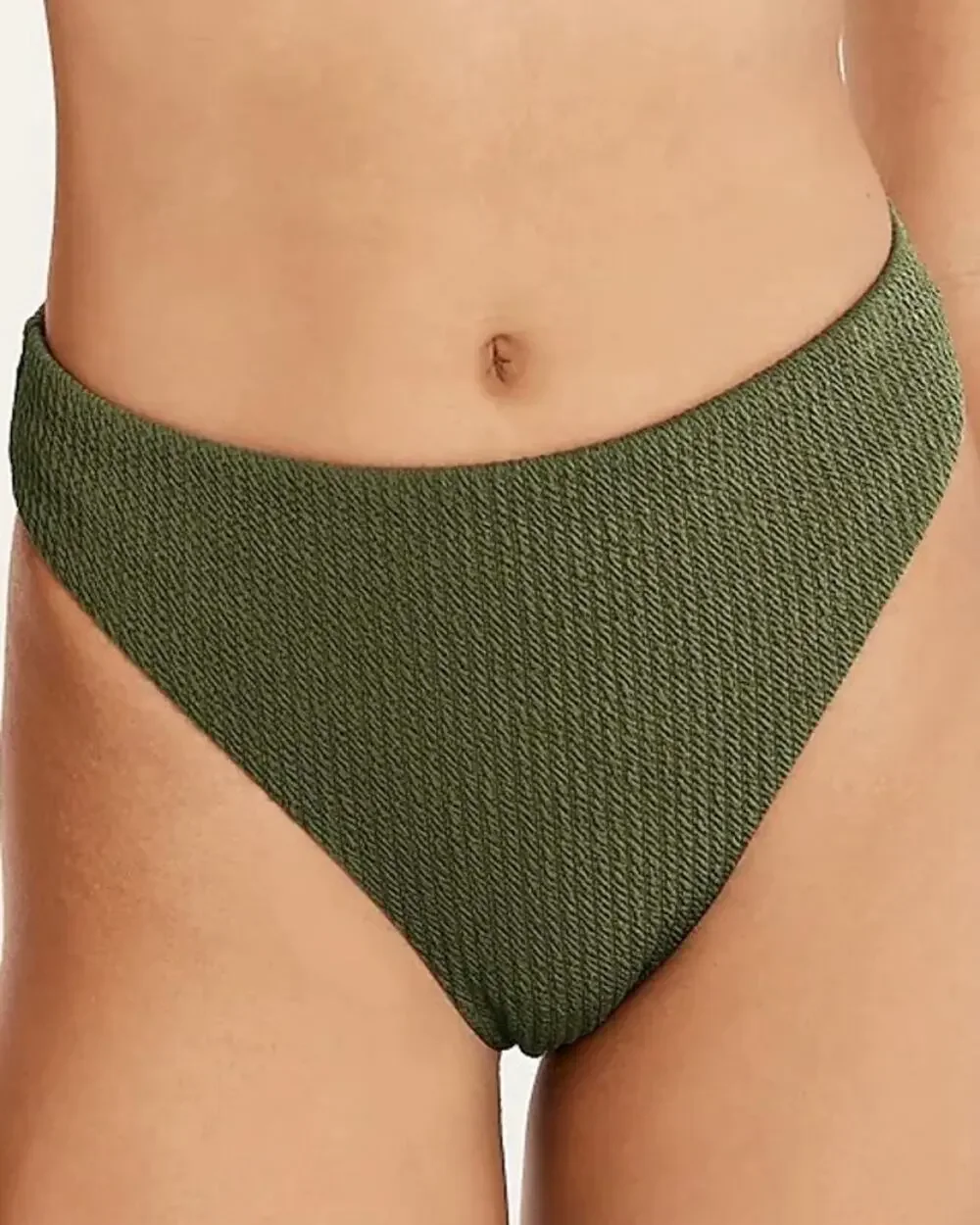 J. Crew Green Textured Curved Waist Cheeky Bikini Bottom Size XS